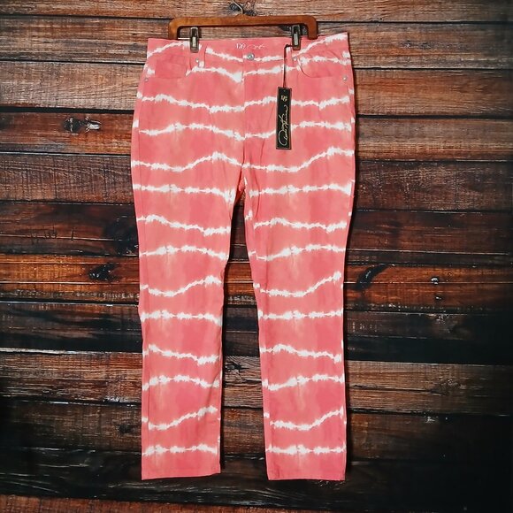 NWT DG2 Diane Gilman Pants Plus Size 18 W Pink Tie Dye Slim Stretch - Picture 2 of 10